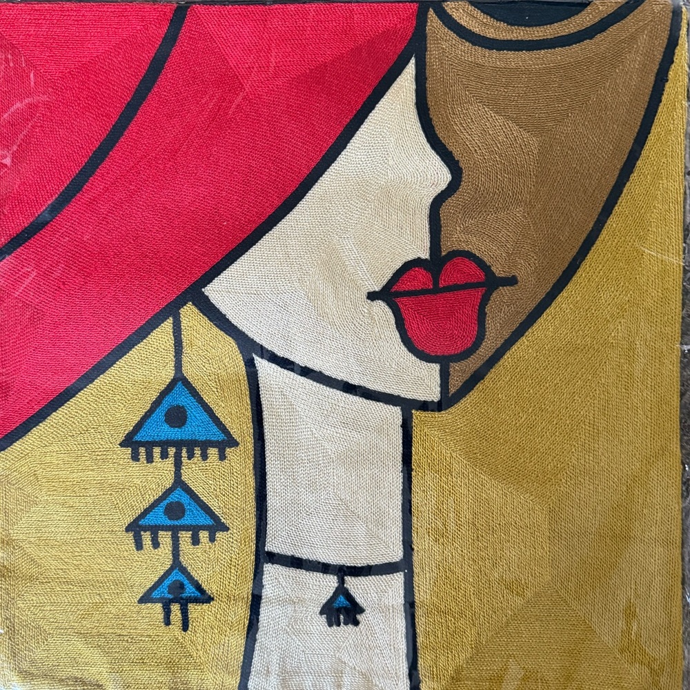 🧿 abstract, Woman Canvas Wall Art - Red, Gold, and Blue evil eye pillowcase 🪬
